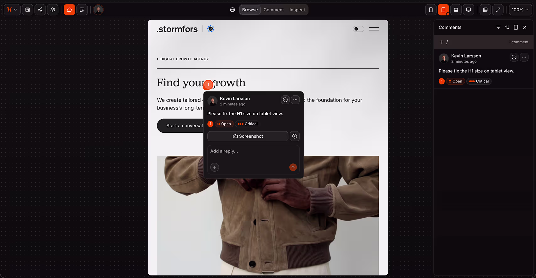 Huddlekit shown across desktop and mobile devices, with a pinned comment becoming a structured task