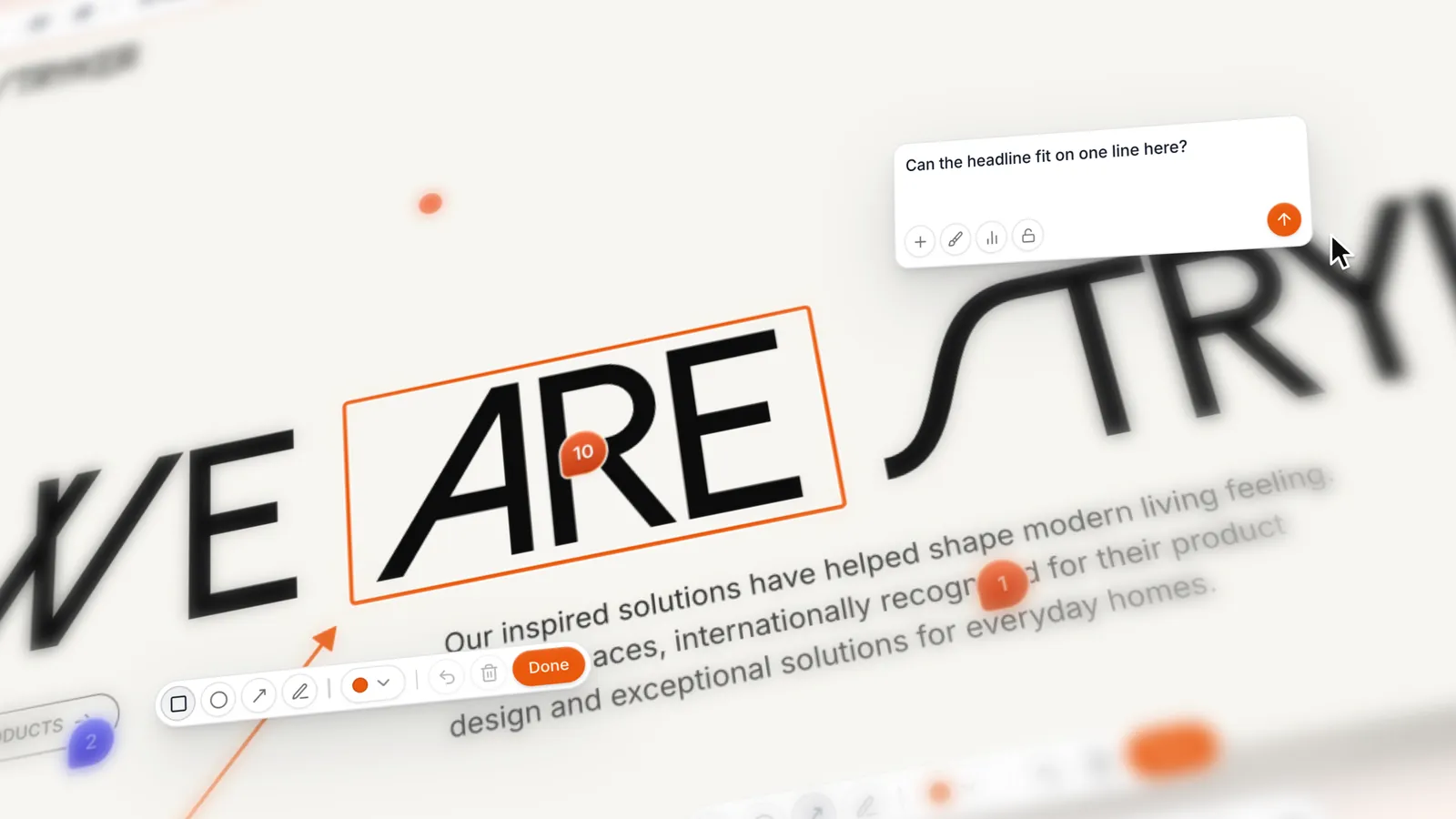 A box and an arrow drawn on the headline of a live page, and a comment about it being sent.