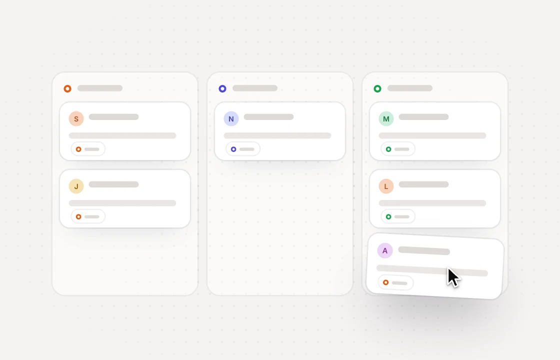 A task board with a card dragged from Open to Resolved