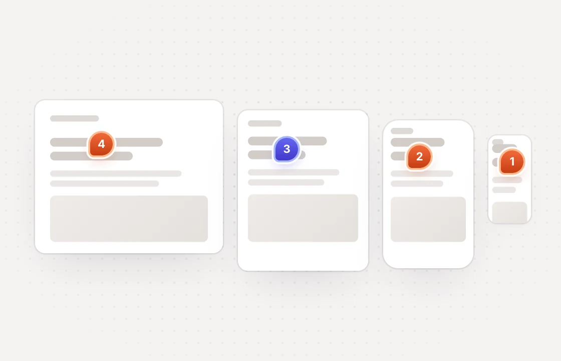 Phone, tablet, laptop and desktop versions of one page, each with its own pins